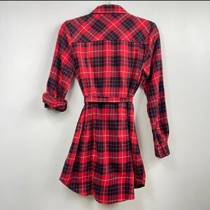 Forever 21 plaid belted flannel button down shirt,dress adjustable sleev…